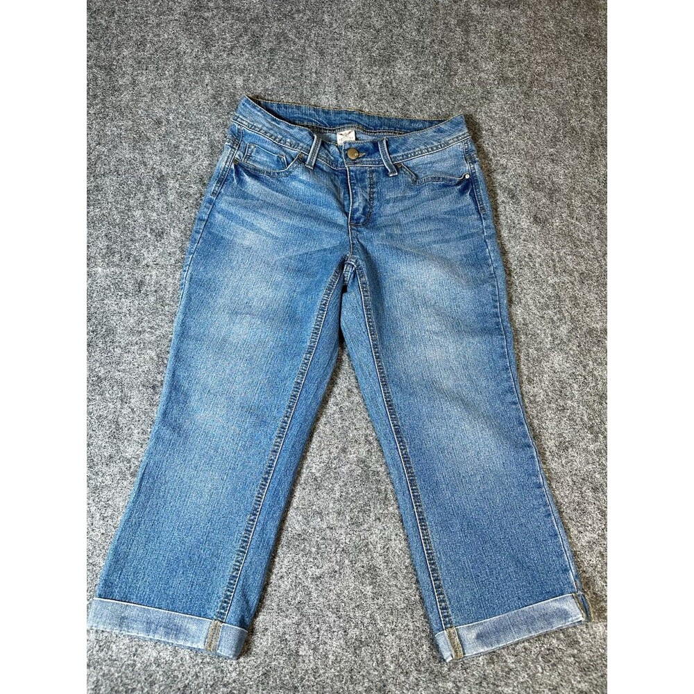 Faded Glory Cropped Faded Blue Denim Jeans 8 Womens Cotton Blend Everyday Casual